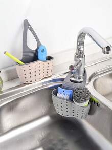 1pc Modern Adjustable Kitchen Sink Organizer - Multifunctional Plastic Hanging Basket With Drainage, Dish Rack, And Storage For Sponges, Fruits & Vegetables, Drying Rack, Sink Drain Rack, Soap Sponge Holder, Kitchen Supplies