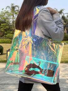Handtasche aus PVC mit Laser-Design, Einkaufstasche, wasserdichte Mode Große PVC Kosmetiktasche, Kulturbeutel, Einkaufstasche Geldbeutel Geschenktasche transparente Schultertasche Einkaufstasche, transparente Party-Tasche, transparente wasserdichte Damentasche, perfekt für Sommer, Urlaub und Strand, stadionzulässige klare transparente Geldbörse für Konzerte, Sportveranstaltungen, Festivals