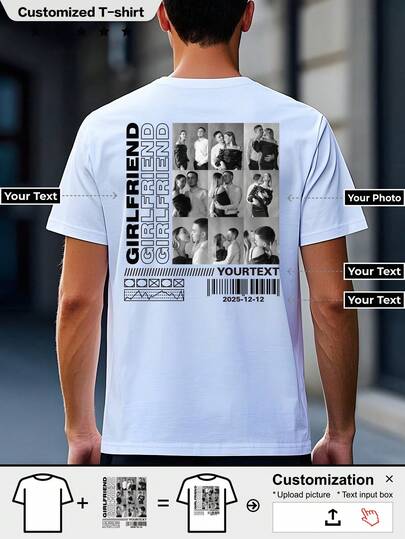 Customize Personalized T-Shirts, Men's Sports T-Shirts, Breathable And Comfortable, Christmas Gifts - Add Photos (Girlfriend, Wife) To Design Your Own Personalized Printed T-Shirt, Fashionable, Stylish, Casual, Simple And Chic, Personalized, Customized, Unique, Men's Clothing, Capsule Wardrobe, Men's Basic/Street Style, The Ideal Gift For Him, Boyfriend, Family, Friends, Suitable For Birthdays, Vacations/Holidays, School/Competitions, Sports/Climbing And Other Occasions