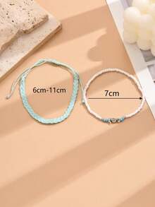 2pcs/Set Bohemian Beach Style Beaded Sea Star & Shell Braided Anklet For Women - Light Blue - View 4