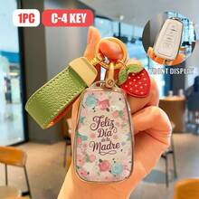 Mother's Day Car Key Cover Floral Design - Cute Protective Key Shell For Women Mom Gift Floral Pattern Keychain Holder For Toyota 2018-2022 Toyota RAV4, Camry, Corolla, Avalon, Prius, GT86, Highlander - Case+Keychain - View 1