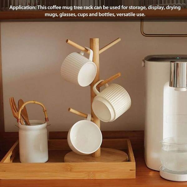1pc Bamboo Cup Rack, Mug Holder For Living Room, Tea Cup Drainer (Self-Installation Required, Screwdriver Included)