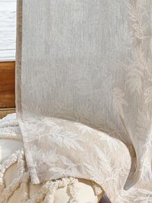 1pc Elegant French Style Linen Leaf Jacquard Curtain Sheer For Balcony, Living Room, Bedroom