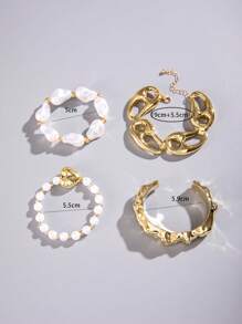 imoli Set de 4 pulseras elegantes y versátiles con perlas irregulares de resina blanca, corazón, nariz de cerdo y cuentas para mujeres, adecuado para fiestas y regalos (el tamaño de las perlas varía, cantidad de cuentas no especificada)