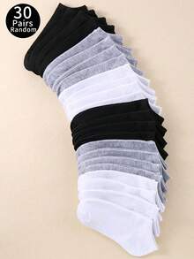30 Pairs Ladies' Solid Black White Gray Color Ankle Socks, Versatile Casual Invisible Socks, Comfortable Soft Breathable Sweat-Absorbing Odor-Resistant Non-Slip, For Spring/Summer/Autumn, Unisex, Suitable For Home/Outdoor/Sports - Multicolor - View 8