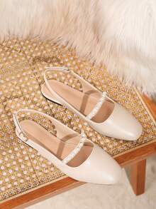 Women's Elegant Ballet Flats, Pointed Toe Design With Delicate Bow Decor, Soft Sole Slip-On Sandals In Feminine Aesthetic - Beige - View 1