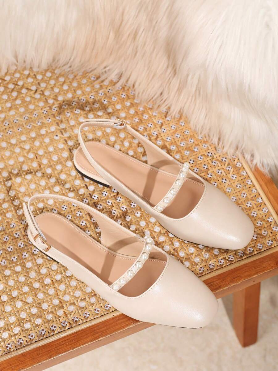 Women's Elegant Ballet Flats, Pointed Toe Design With Delicate Bow Decor, Soft Sole Slip-On Sandals In Feminine Aesthetic - Beige - View 1