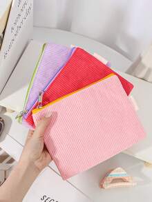 1Piece Corduory Makeup Bag Zippered Pouch Beauty Tool Storage Bag Corduroy Toiletry Bag Clutch Cosmetic Bag Corduory Makeup Pouch Portable Coin Purse Corduory Pencil Case For Gift Women Travel Bag Travel Essentials Gift Bags ,Birthday Gifts,Gifts For Friends And Teachers,Home Decor,Bathroom Livingroom Bed Room Decor,Bathroom Organizer,Jewelry Organizer,Lip Oil Organizer, - Multicolor - View 4