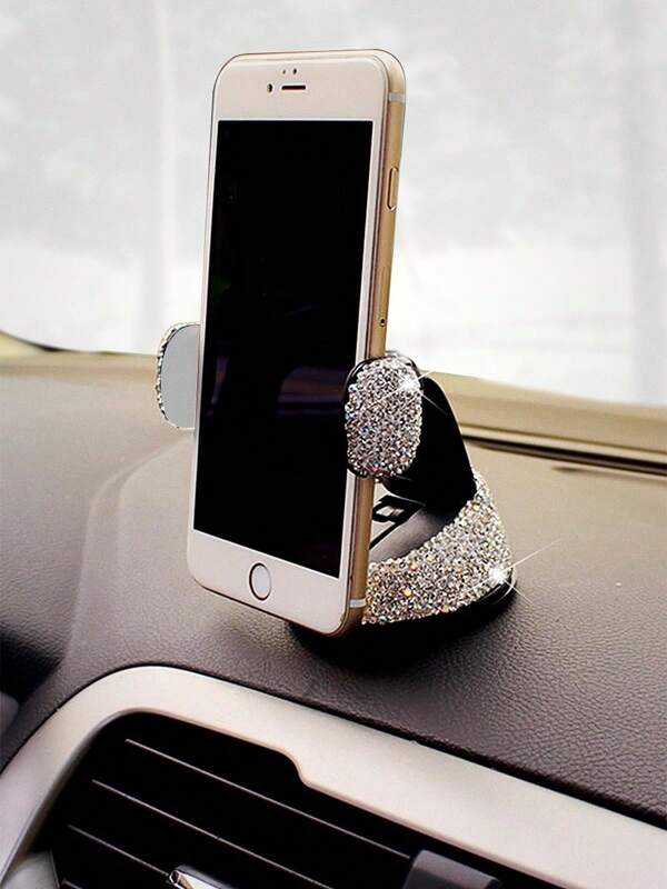 1pc Crystal Rhinestone Car Phone Holder, Rotatable Suction Cup Mount For Dashboard And Air Vent, Travel Essential, In-Car Navigation And Hands-Free Use