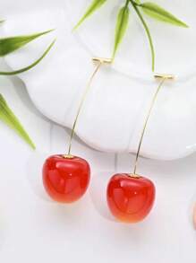 1 par de nuevos y elegantes pendientes de cereza roja para mujeres, versátiles, dulces y encantadores pendientes con colgante de fruta de acerola, de moda y encantadores