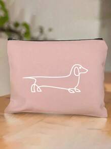 Simple Line Dachshund Puppy Cosmetic Bag - Large Capacity Travel Cosmetic Bag, Used For School Cosmetic Bag Back To School, Portable Zippered Women's Cosmetic Bag, Storage Bag, Perfect Gift For Couple And Family, Holiday Gift, Good Gift For Classmates, Friends, Bridesmaids, Sisters, Single Hand Bag Cosmetic Bag,For Holiday Beach, Bathroom Collection, Bedroom Collection, Large Capacity