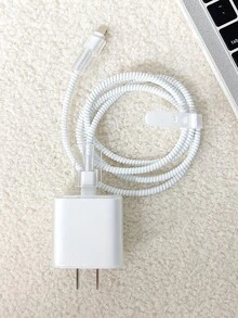 5 piezas Estuche transparente minimalista para cargador, compatible con iPhone 18W/20W, funda protectora para cable de carga, funda protectora para cabezal de carga, material de TPU resistente a la suciedad y a roturas, protector de cable - transparente - Ver 3