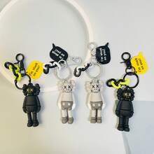 1pc KawsPVC Personalized Couple Keychain Doll Cartoon Keychain Simple Doll Pendant Bag Pendant Exquisite Small Gift - Black - View 1