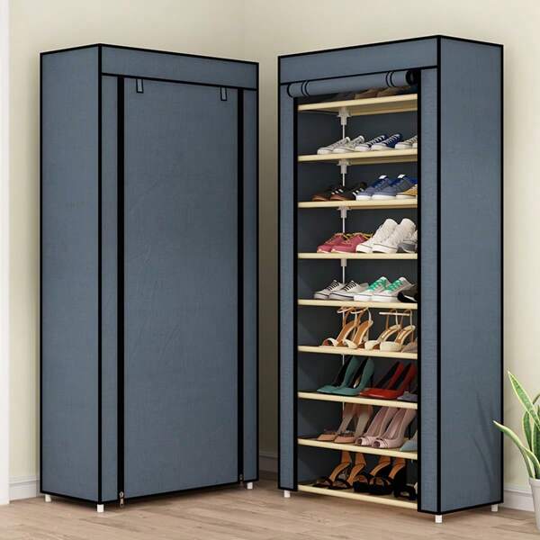 Mehrstöckiger Schuhschrank, einfaches Schuhregal für Zuhause, Miete, Wohnheim, schmalen Eingangsbereich, Staubabdeckung inklusive