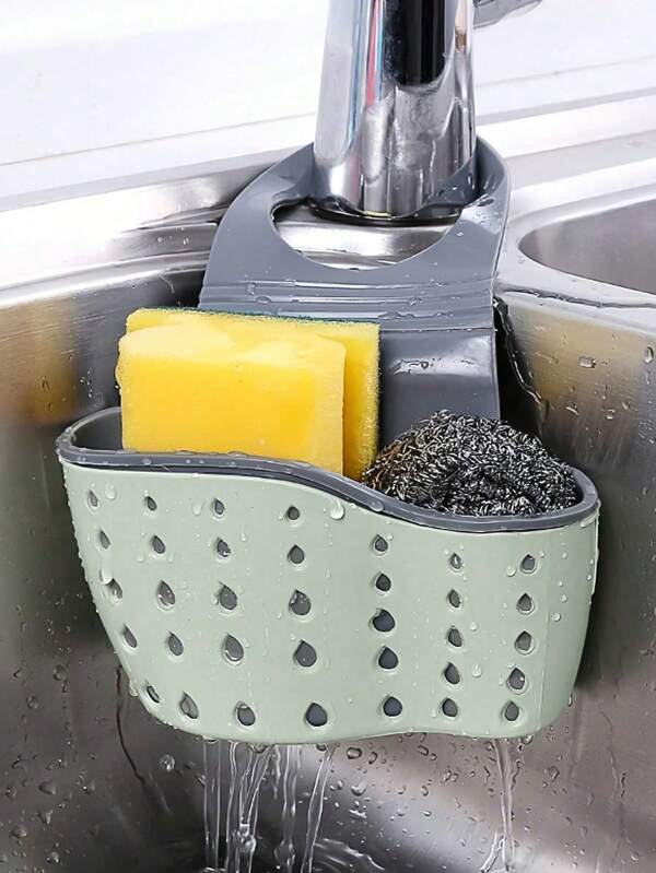 1pc Sink Hanging Drain Basket With Silicone Storage Box, Adjustable Sink Drain Rack - Kitchen Storage Double-Layer Drain Basket, Sponge Holder, Faucet Hanging Basket For Kitchen, Perfect For Storing Sponges, Soap, Dish Cloths No-Drill, Space-Saving Accessory For Home Bathroom And Restaurant Use, Kitchen Accessories