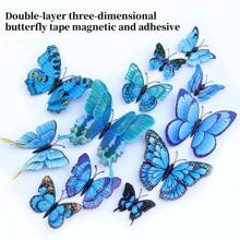12pcs 3D Layered Realistic Butterfly Decorative Wall Stickers, Creative Home Decor Fridge Magnets