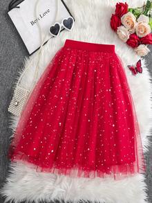 适合夏季的时尚女童网眼裙 - 紅色 - 查看 5