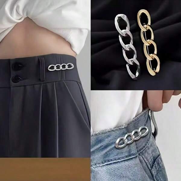 2 PCS Chain-Shaped Pants Waist Buckles, Waist Pants Clips, Adjustable Buttons, Jeans Pins, Women's Skirt And Clothing