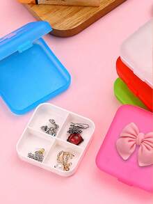 1pc Bow-Knot Decor 4-Compartment Mini Medicine Organizer Box, DIY Travel Portable Cute Small Pill Case For Home, Travel, Living Room, Bedroom, Bathroom Storage, Suitable For Family, Travel, Wedding, Party, Birthday, Mother's Day, Father's Day, New Year, Accessory, Interesting Gift, Valentine's Day Gift, Self-Adhesive Assembly Required - Multicolor - View 4