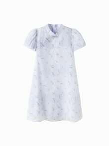 Balabala 女童高领刺绣连衣裙，优雅传统风格 - 紫色調 - 查看 6