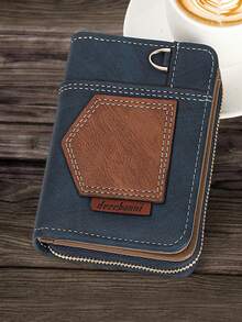 New Men's Patchwork Money Clip Wallet, Minimalist Foldable Small Retro Coin Purse, European And American Business Bifold Zipper Coin Pouch Vintage Men Essentials Gifts For Men Christmas Gifts Christmas Bags Card Holder Men's Gifts New Year Gift Valentine's Day - Blue - View 2