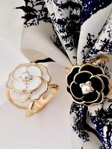 4PCS Accessories Women Fashion Hijab Pins Casual Simple Bohemian Style Gold Faux Pearl Silk Scarf Combination Buckle Corner Knot Ring Multi-Functional Scarf Fixed Buckle For Dress - Multicolor - View 2