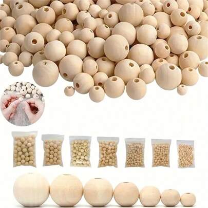 500 peças de contas de madeira naturais feitas à mão, opções de tamanho de 10-25 mm, contas brutas de artesanato de madeira, adequadas para artesanato DIY, pulseiras, joias, pingentes, decoração de oração e decoração de casa