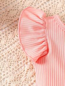 2pcs Baby Girls Casual Bow Ribbed Top And Sunflower Shorts Set