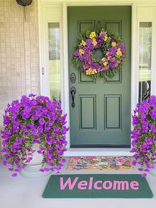 2pcs/4pcs/6pcs/8pcs Hanging Artificial Silk Flower Vines & Eucalyptus Leaves, UV-Resistant, Suitable For Wedding, Porch, Living Room, Office Wall, Yard, Bookshelf, Home Decor - Purple - View 7