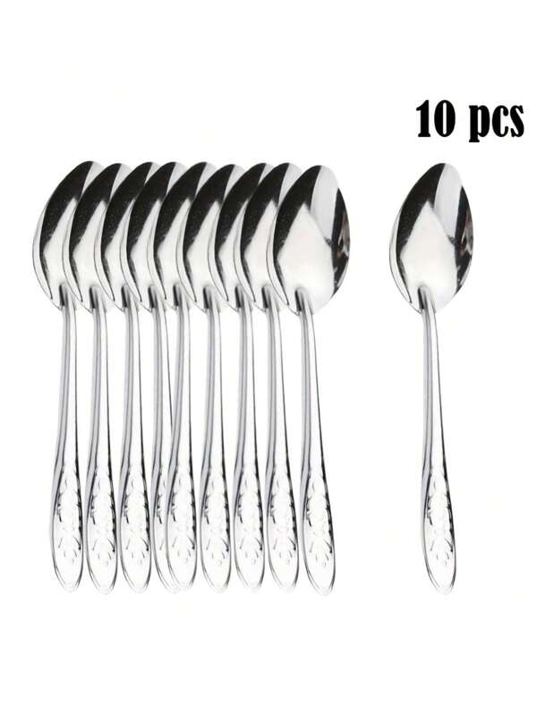10pcs Stainless Steel Rose Shaped Spoon Set, Wholesale Watermelon & Fruit Scoops, Iron Soup Spoons With Gift Packaging, Suitable For Home, Market Stall And Commercial Use