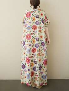 Sukienka kwiatowa, damska sukienka plażowa na wakacje, 2025 letnia sukienka dla starej matki, sukienka z handlu zagranicznego, dekolt w serek, głowa sen, kobieca sukienka z krótkim rękawem, bardzo szeroka, elegancka, oddychająca sukienka, bluzki, sukienka letnia, sukienka