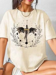 Áo thun ngắn tay nữ họa tiết động vật, kiểu dáng thường ngày, thích hợp cho mùa hè. - Màu be - Xem 1