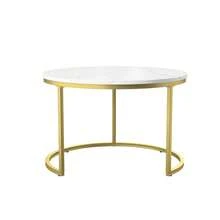 2er Set Nesting Couchtische,Runder Couchtisch für Wohnzimmer,Couchtisch aus Holz mit Metallrahmen,Weiße Tischplatte - Gold - Übersicht 10