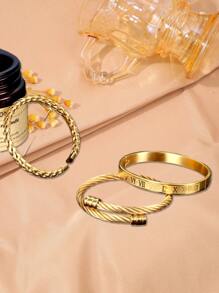 Camhanno 3 piezas de pulsera clásica de acero inoxidable con diseño romano retro y trenzado, adecuada para uso diario y como regalo para el novio en fiestas