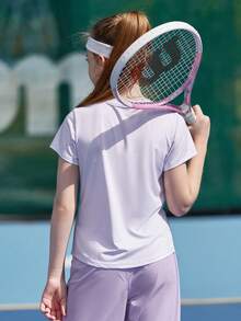 Balabala Girls' Quick-Dry Sports Tee, Breathable & Lightweight Summer Top - Pink Purple - View 3