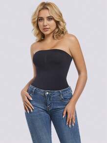 Body bandeau, lingerie gainante sans couture avec lift des hanches et contrôle du ventre, body unicolore