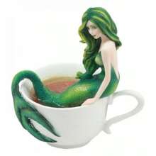 Atlantis Princess Emerald Green Mermaid Statue With Teacup By Amy Brown, Fantasy Figurine With Oceanic Details, Enchanting Fairy Tale Decor For Shelf Or Desk, Collectible Mermaid Sculpture For Mythical Art Lovers, Coastal Nautical Home Decoration, Sea-Inspired Gift For Mermaid Enthusiasts, Unique Fantasy Art Accent For Bathroom, Bedroom, Or Display Cabinet - 1 - 查看 5