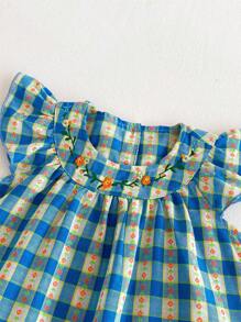 Sommer Baby Mädchen besticktes Blumen- und Karomuster Kleid