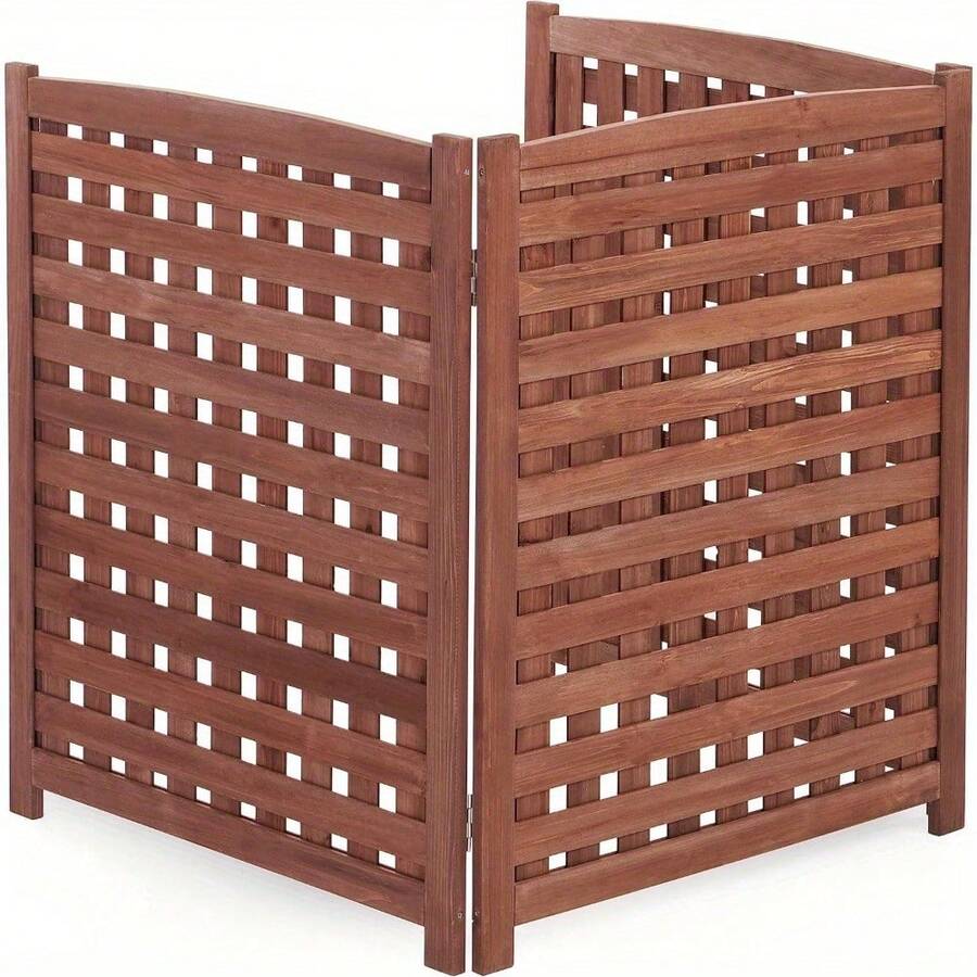 3-Panel Outdoor Air Conditioner Fence Screen, Outside Wood Privacy Fence, 32" W X 38" H - Brown - View 1