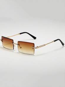 1pc Metal Frameless Rectangular Fashion Gradient Fashion Glasses, Suitable For Outdoor Travel Rectangular Shape Shades - Shuanglan - View 1