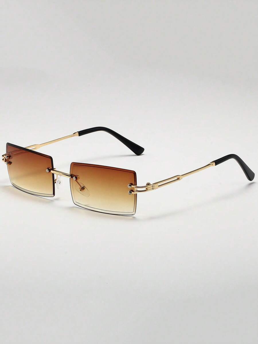 1pc Metal Frameless Rectangular Fashion Gradient Fashion Glasses, Suitable For Outdoor Travel Rectangular Shape Shades - Shuanglan - View 1