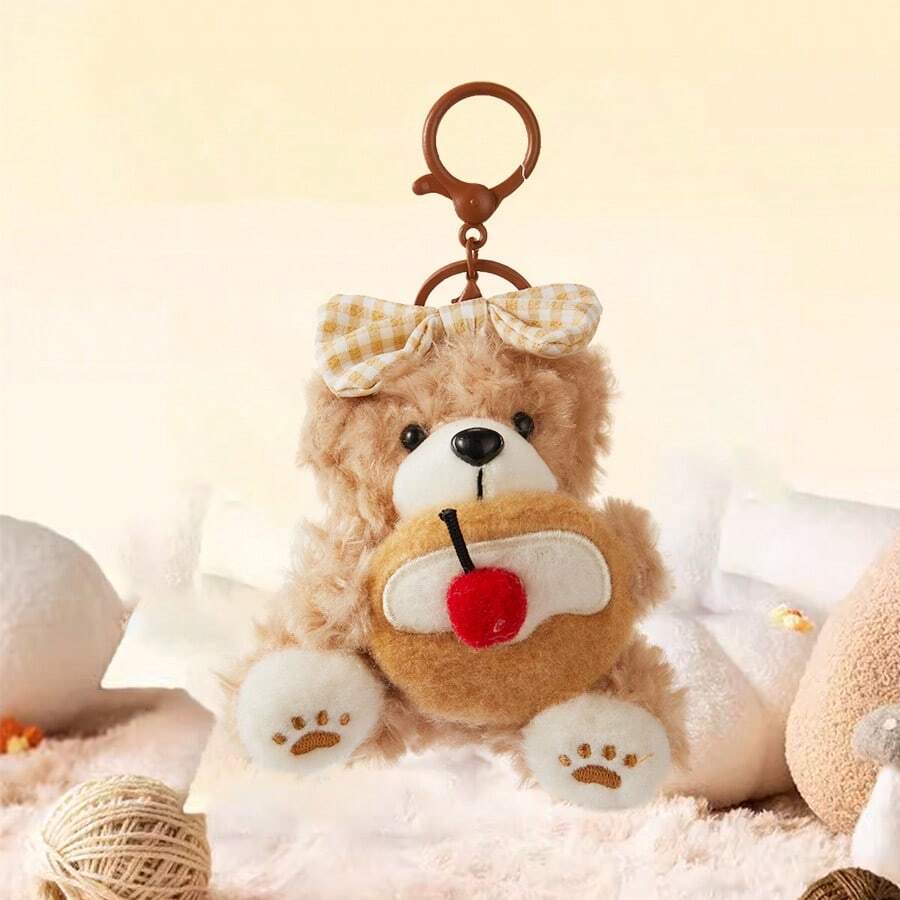 Miniso 1个毛绒饼干熊钥匙扣 - 樱桃版 - 彩色 - 查看 1