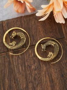 1 par de pendientes de aro grandes con diseño de dragón en estilo gótico vintage para mujeres, de color dorado, regalo de cumpleaños para fiesta - pendientes - Ver 6