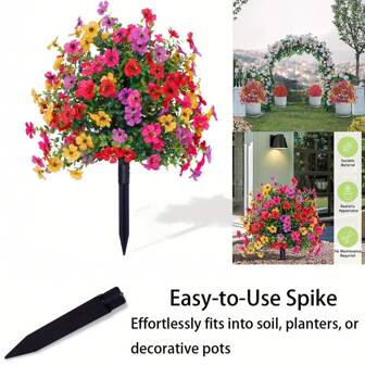 1 set avec pieux de fixation Plante artificielle en pot en boule de violette, arbuste artificiel résistant aux UV, plante artificielle simulée toujours verte, convient à l'intérieur et à l'extérieur pour le jardin de l'entrée