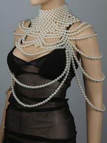 1pc Multi-Layer Tassel Shoulder Chain, Handmade Beaded Pearl Shawl, Elegant & Sexy Body Chain Jewelry Accessory For Women Everyday Wear - Top Chain Shawl - View 15