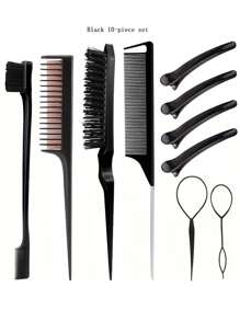 10pcs.Hair Comb Set, Teasing Hair Brush, Mouse Tail Comb, Edge Hair Brush, Braid Tool With Hair Clips, Travel Essentials