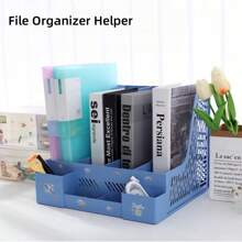 1 Stück Schreibtisch Aktenorganizer mit 4 Fächern, hergestellt aus PP-Material, abnehmbar, platzsparender Bürobedarf und Aktenaufbewahrungsbox, Schreibtischorganizer mit Cartoon-Aufklebern, Schulanfang, Schulmaterial