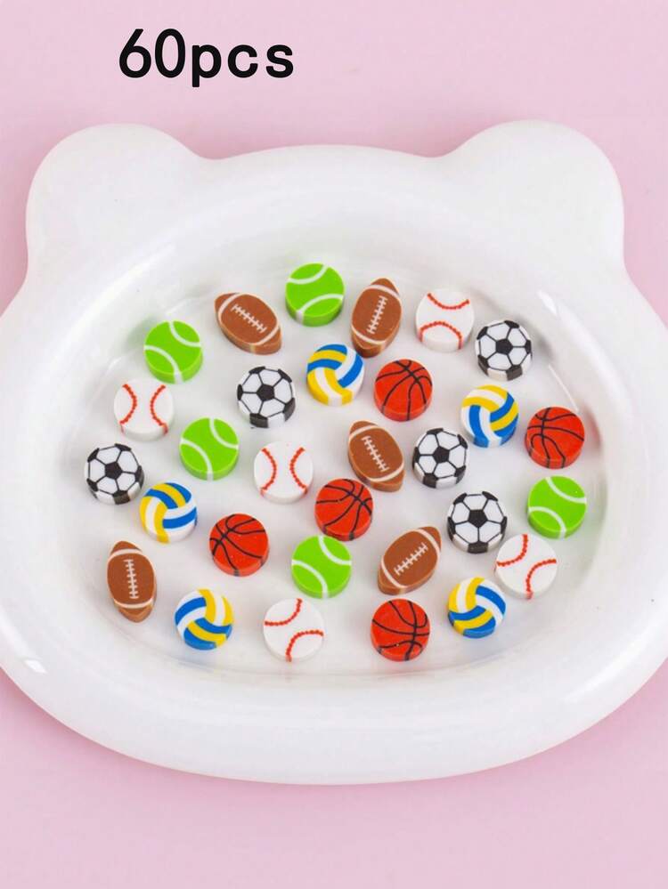 30pcs/1set, 60pcs/1set Sports Ball Erasers: Basketball, Soccer, Tennis, Football, Baseball, Volleyball Mini Erasers, Perfect For Party Favors, Home, School, Office, Classroom Rewards, Prizes, Gifts (Random Pattern) - Multicolor - View 11