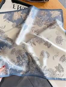 1pc Women's Square Scarf With Floral Print, 70cm Small Shawl Neck Warmer, Suitable For Daily Wear, Spring/Summer For Dress - Blue - View 2