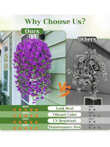 2pcs/4pcs/6pcs/8pcs Hanging Artificial Silk Flower Vines & Eucalyptus Leaves, UV-Resistant, Suitable For Wedding, Porch, Living Room, Office Wall, Yard, Bookshelf, Home Decor - Purple - View 8